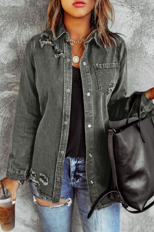 Distressed Snap Down Denim Jacket