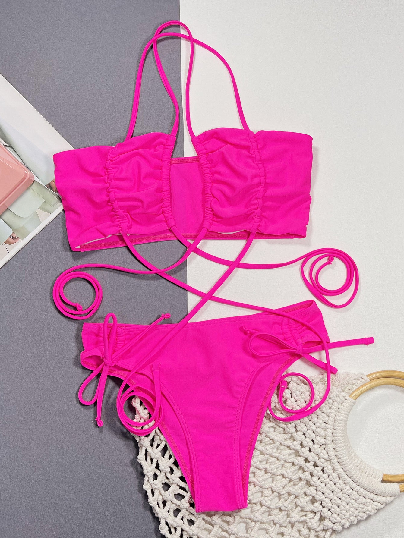 Halter Neck Drawstring Bikini Set