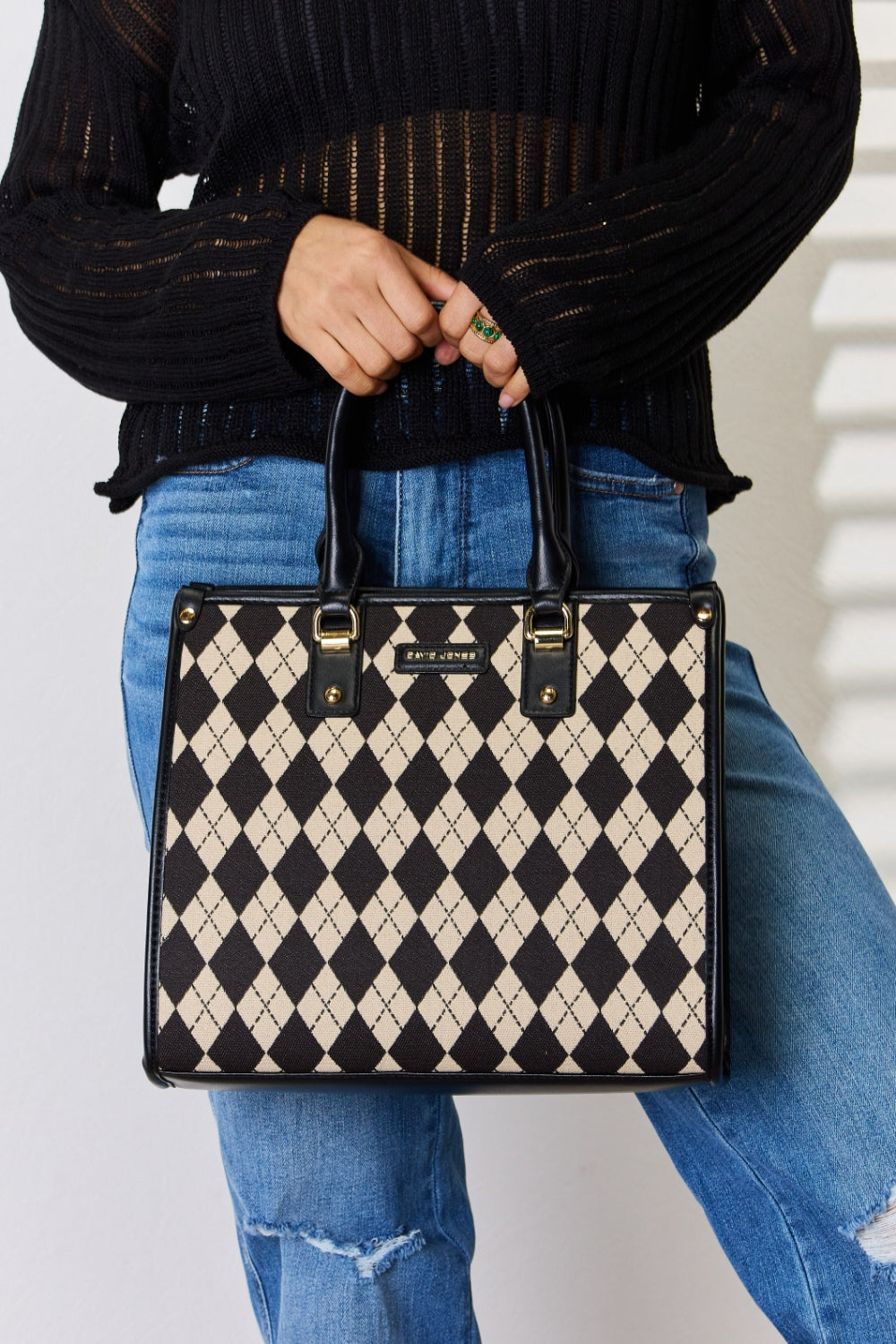 Designer Argyle Pattern Handbag