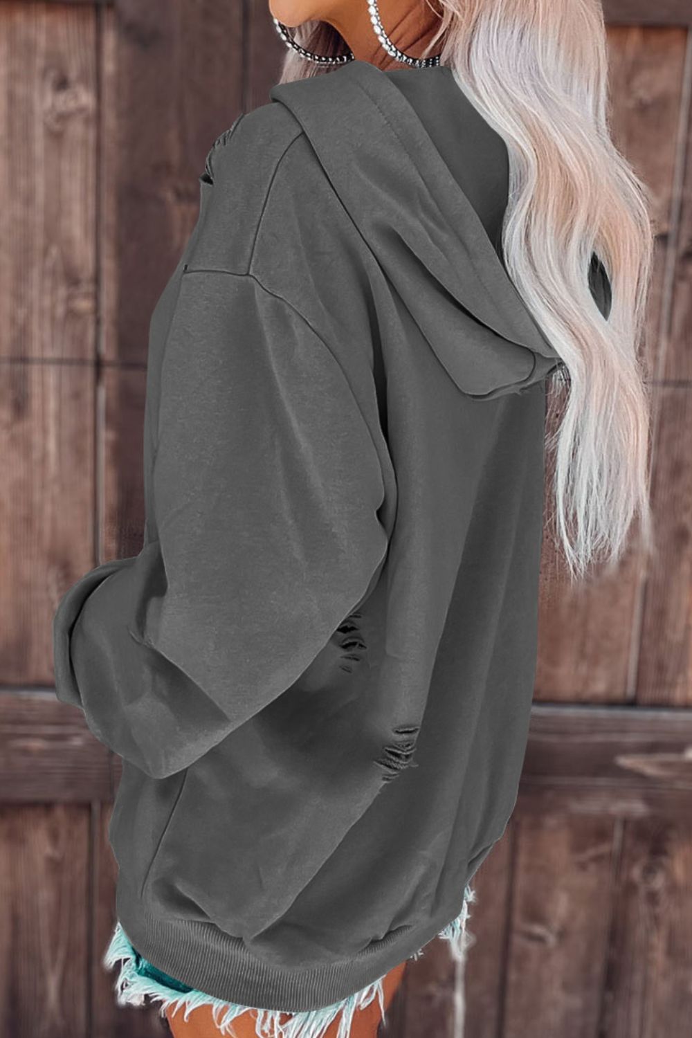 Distressed Cutout Long Sleeve Hoodie