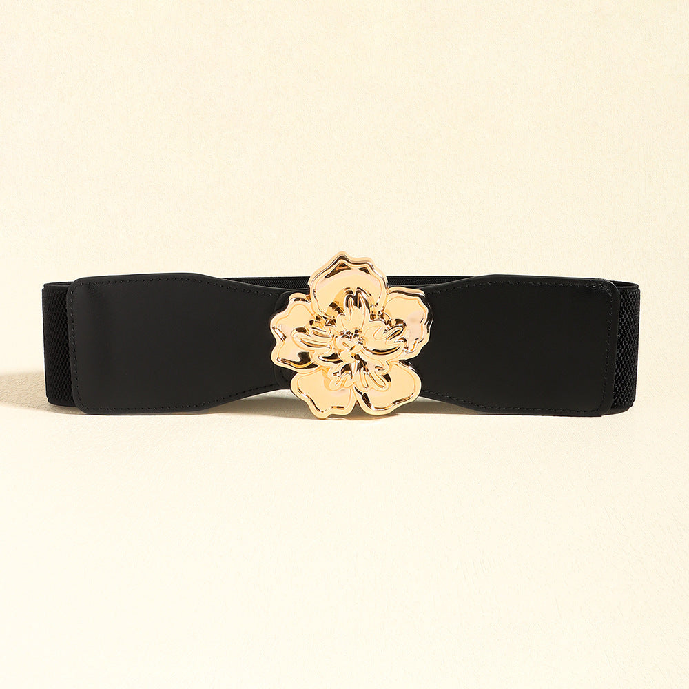 Belt - Flower Alloy Buckle Elastic Belt