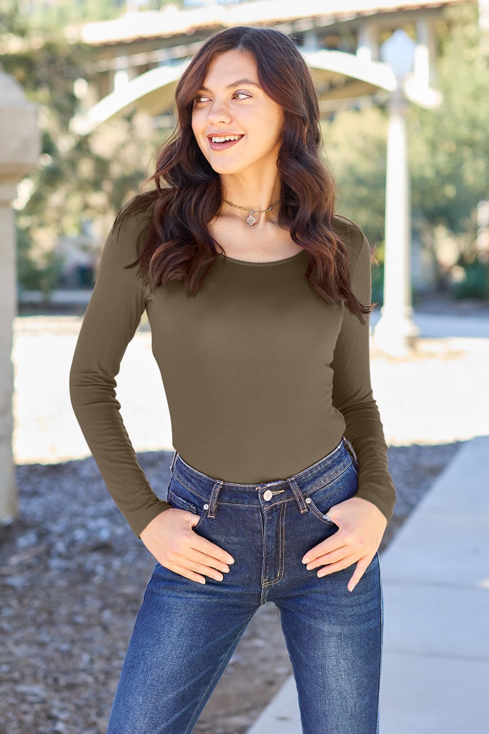 Bodysuit - Full Size Round Neck Long Sleeve