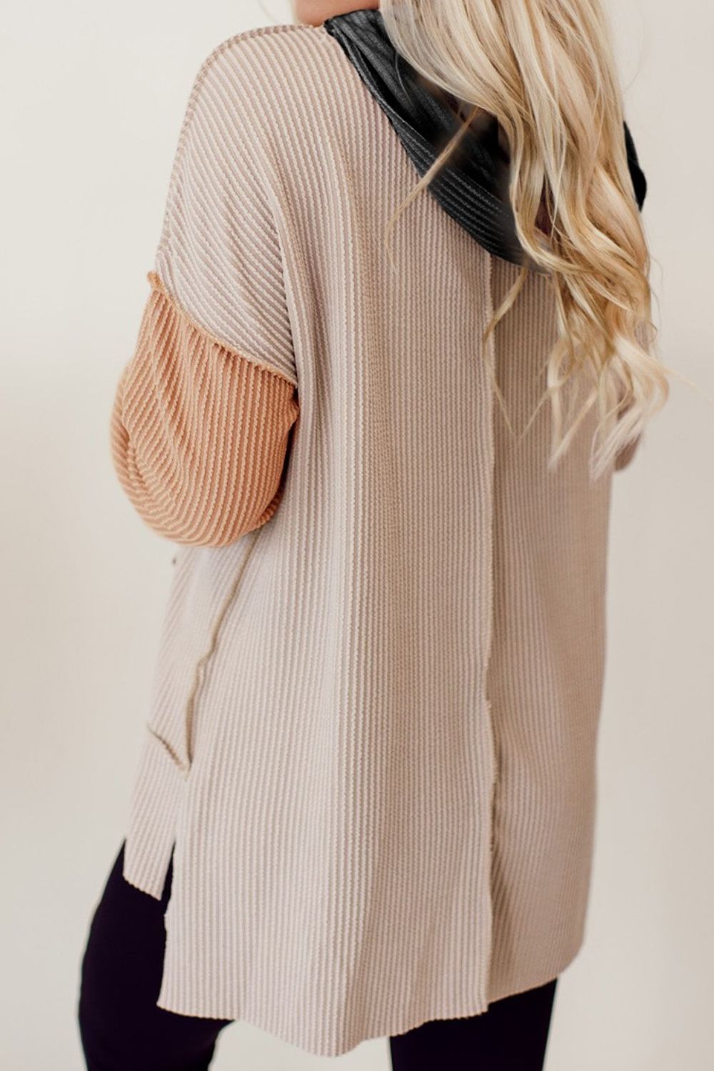 Contrast Dropped Shoulder & Slit Hoodie