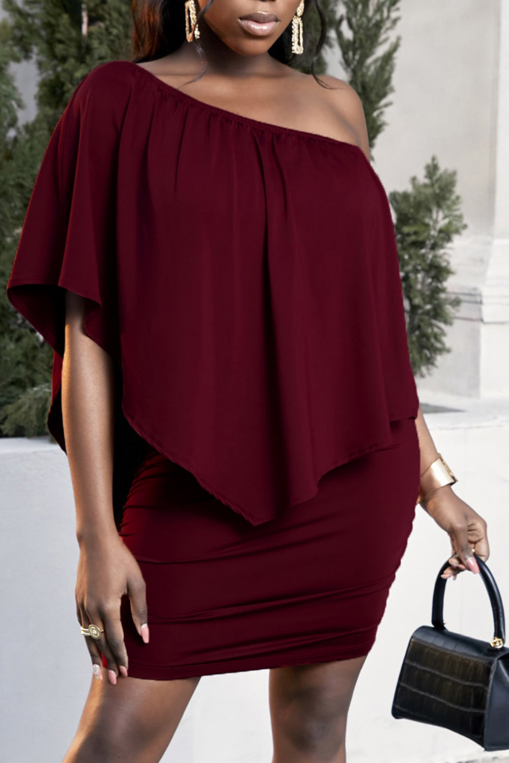 Plus Size One-Shoulder Mini Dress