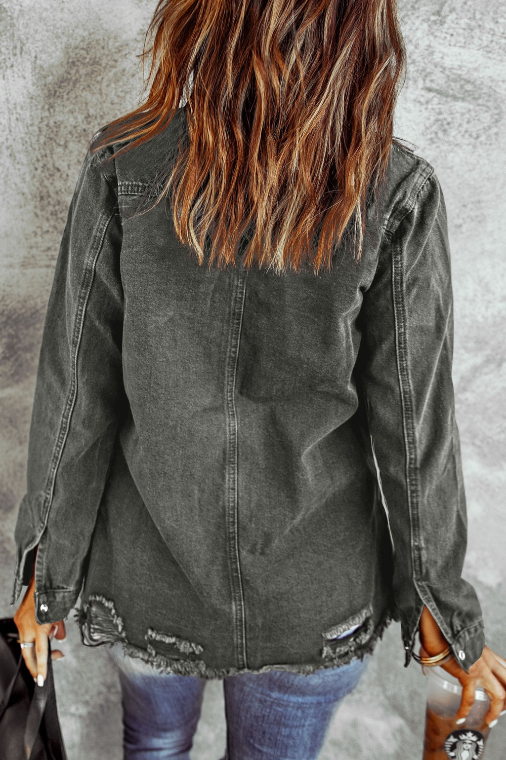 Distressed Snap Down Denim Jacket