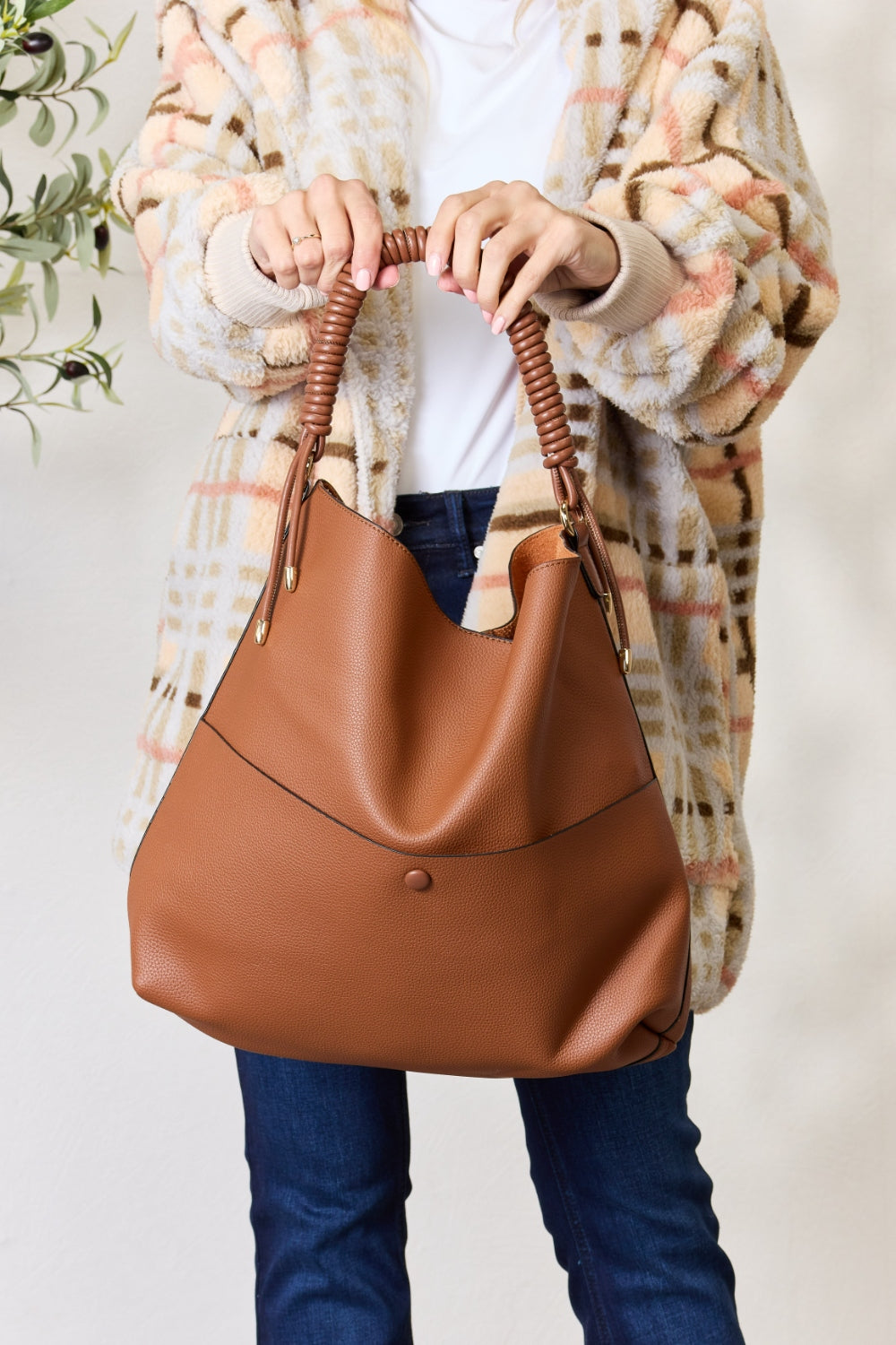 Hobo Faux Leather Handbag w/ Pouch