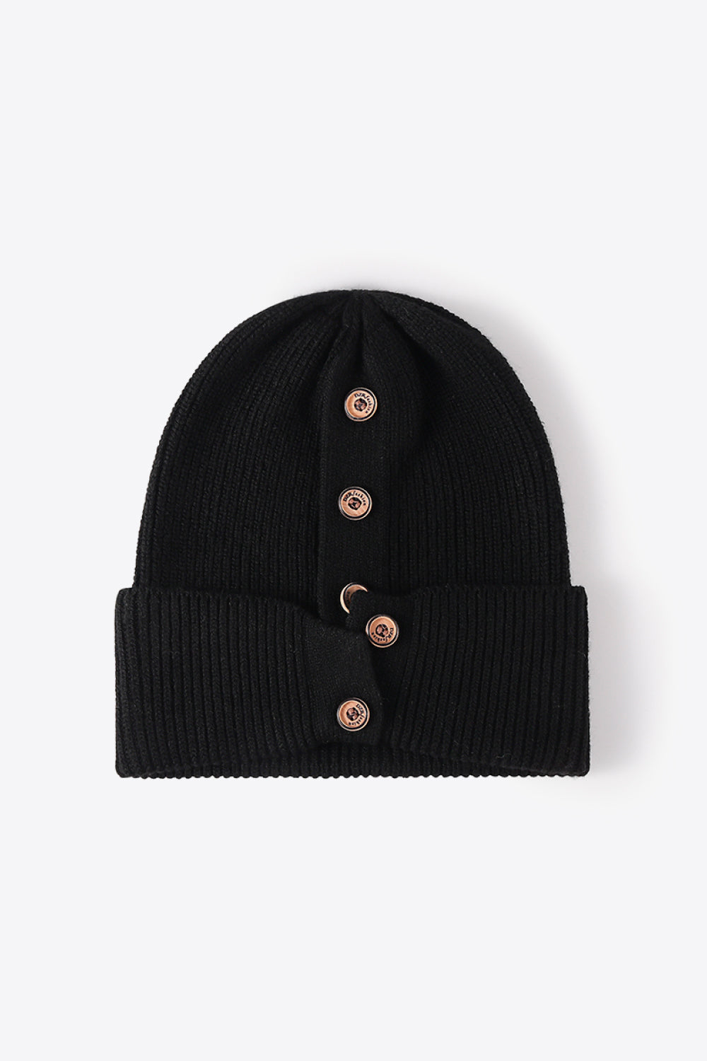 Beanie - Button Detail Rib-Knit Cuff