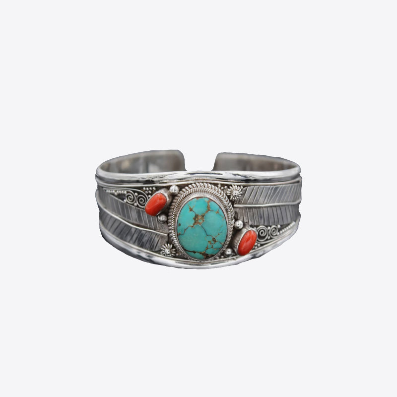 Bracelet - Turquoise Stone Open Cuff