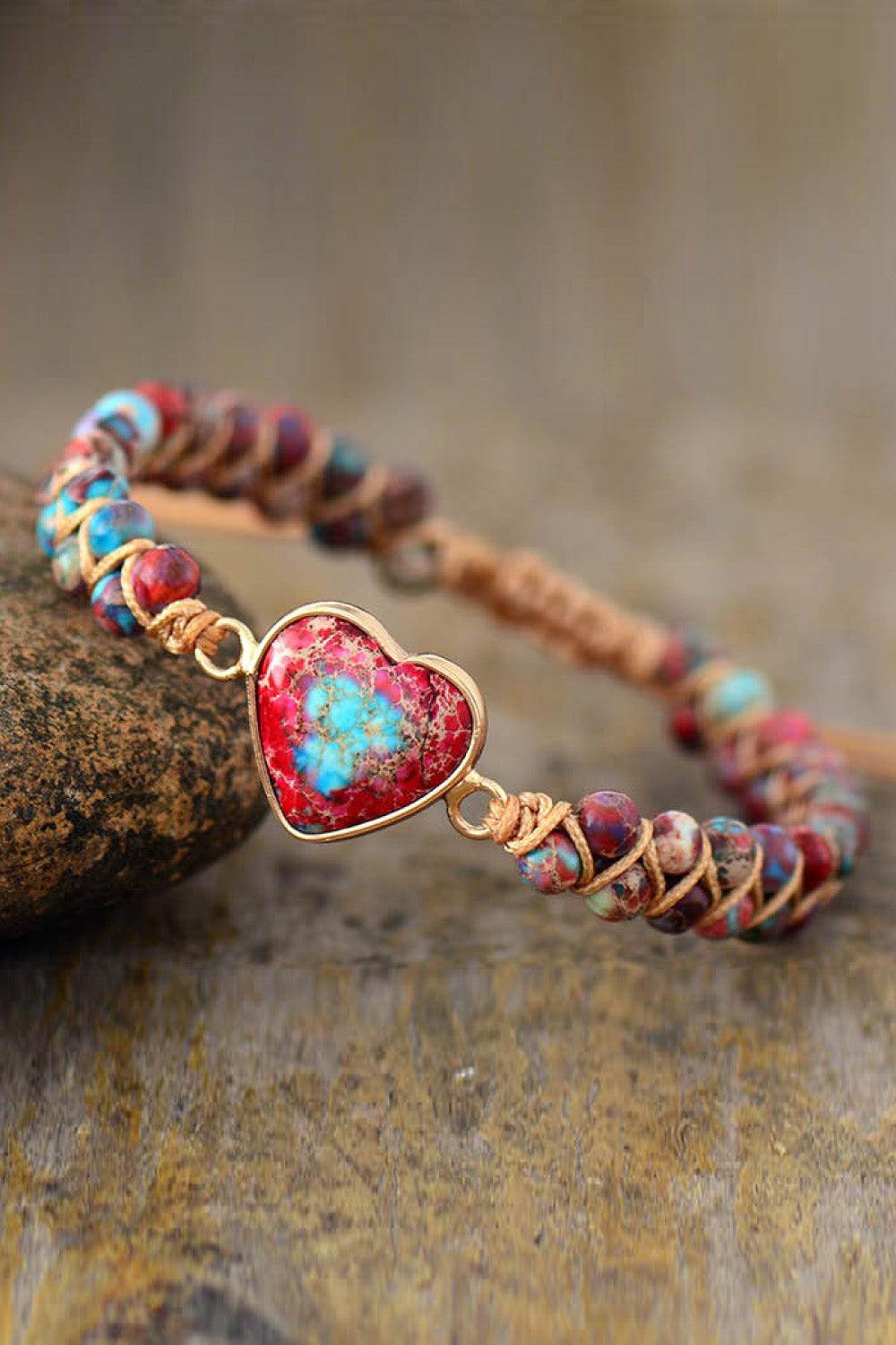 Bracelet - Beaded Heart-Shaped Natural Stone