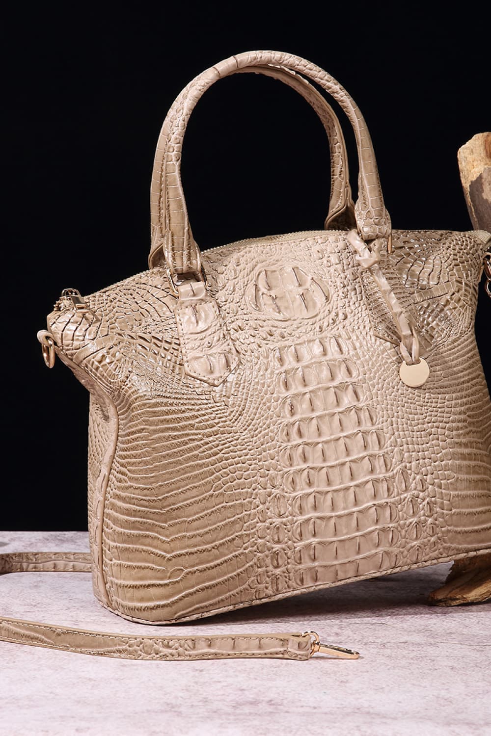 Crocodile Embossed Dome Handbag