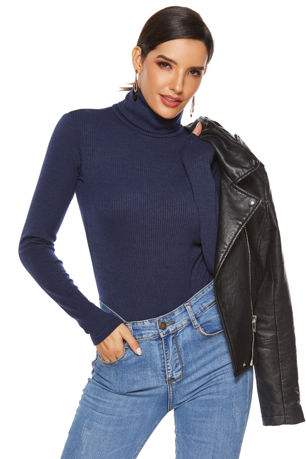 Bodysuit - Ribbed Turtleneck Long Sleeve