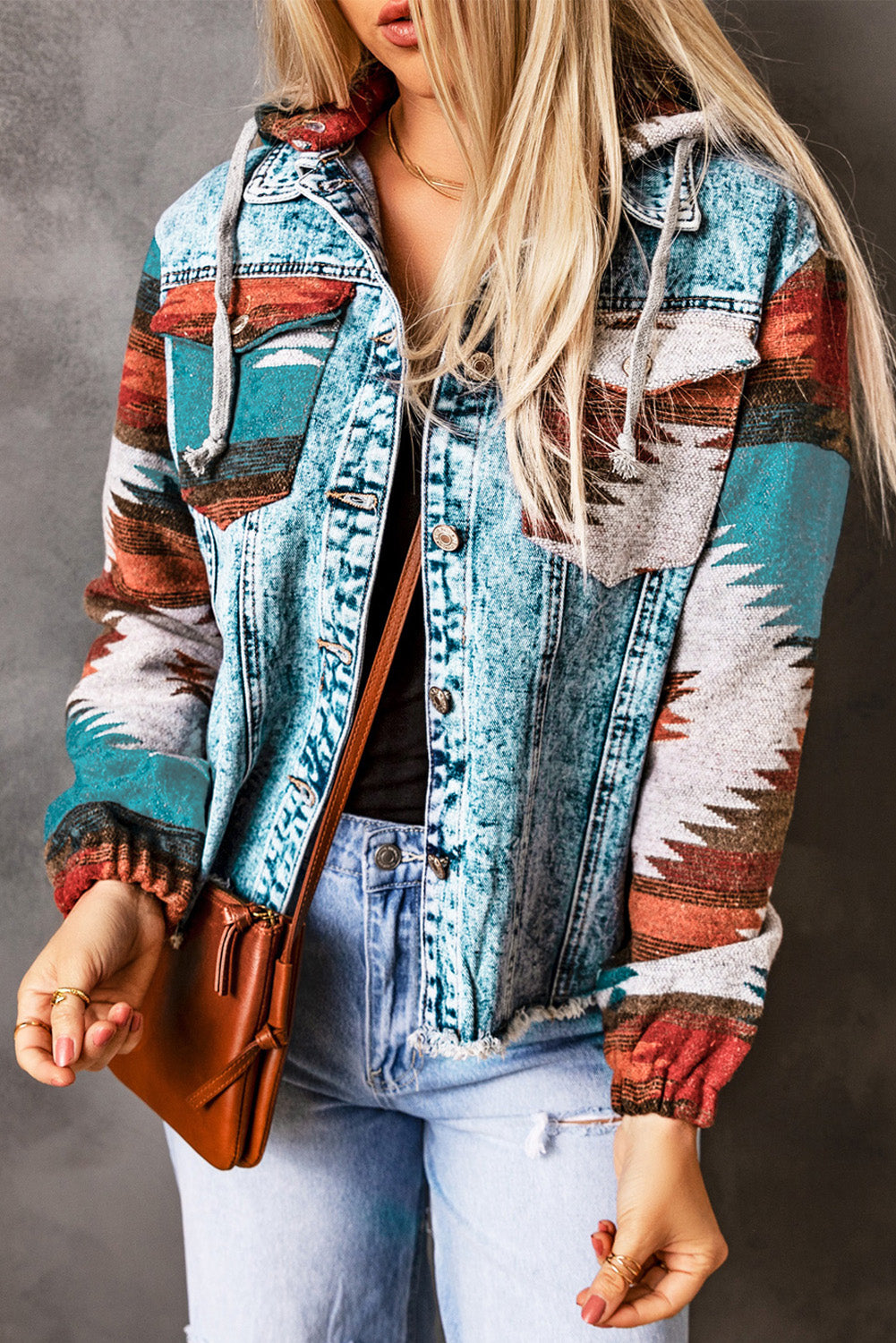 Native Design Hooded Denim Jacket