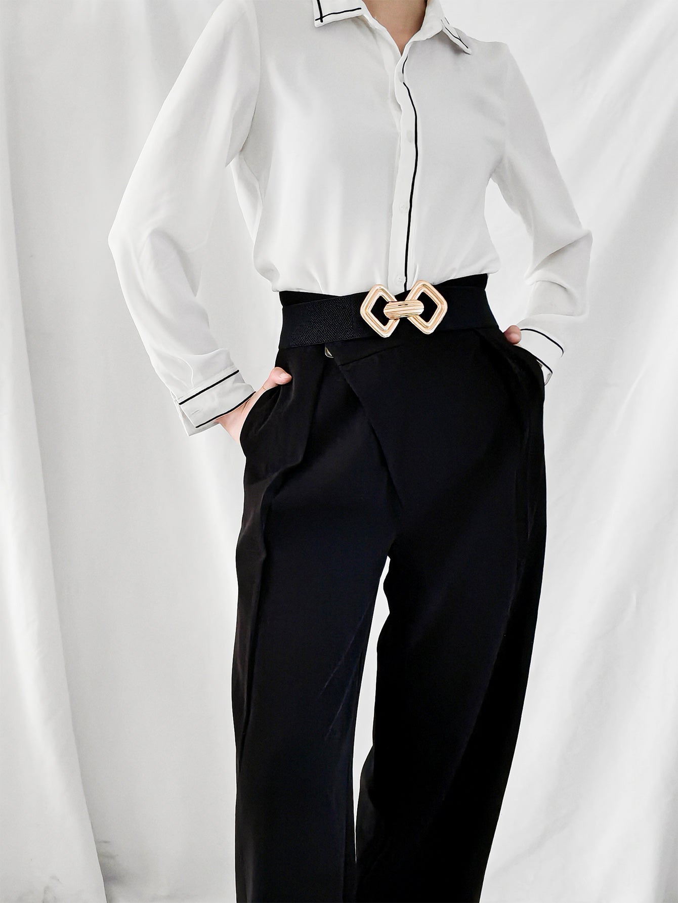 Belt - Wide Elastic w/ Geometric Buckle