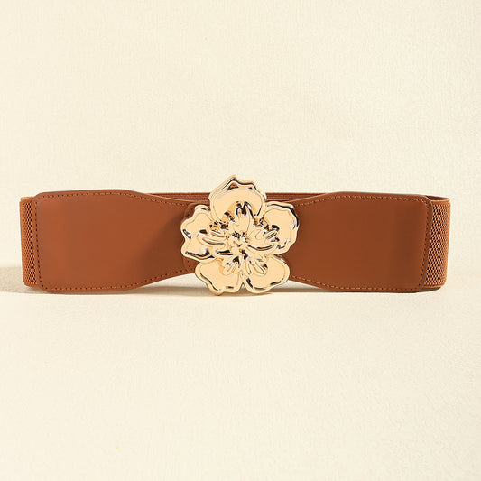 Belt - Flower Alloy Buckle Elastic Belt