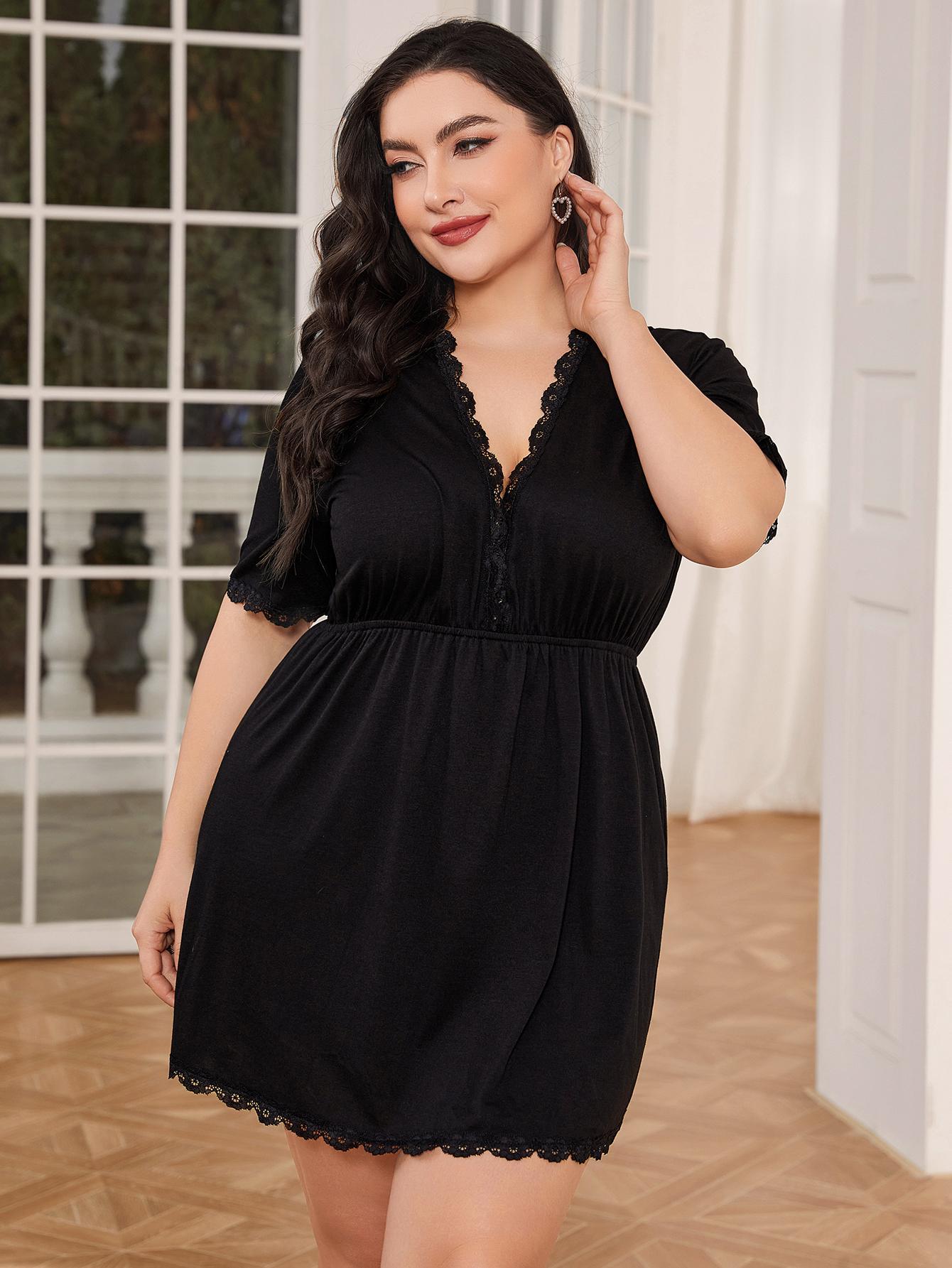 Night Dress - Plus Size Lace Trim Nighty