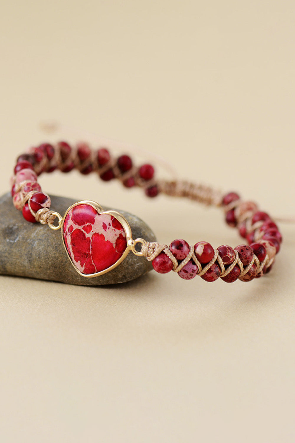 Bracelet - Beaded Heart-Shaped Natural Stone