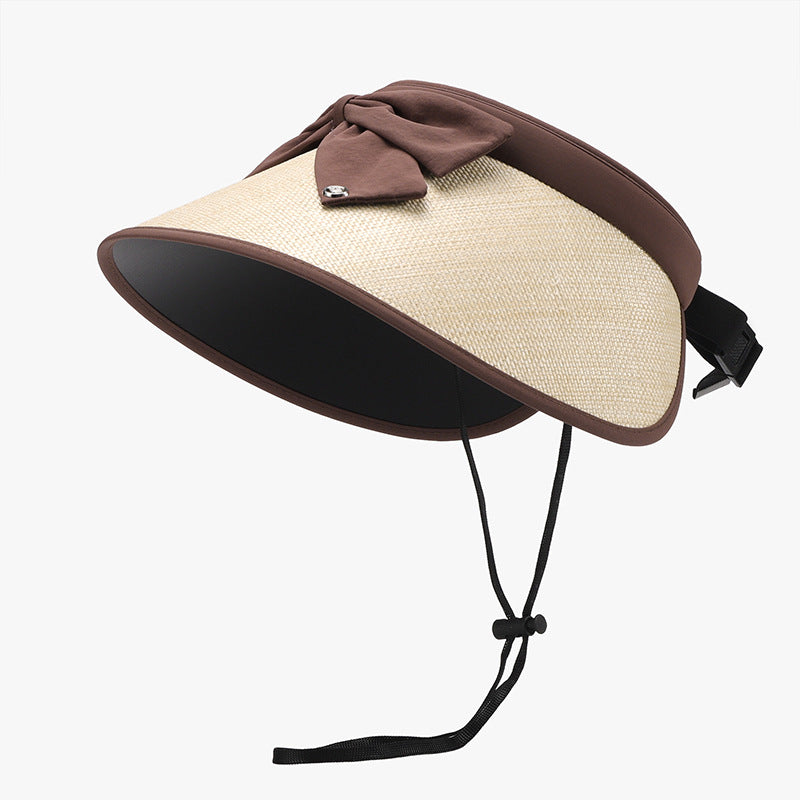 Visor - Sun Hat Canvas Weave & Bow - Adjustable