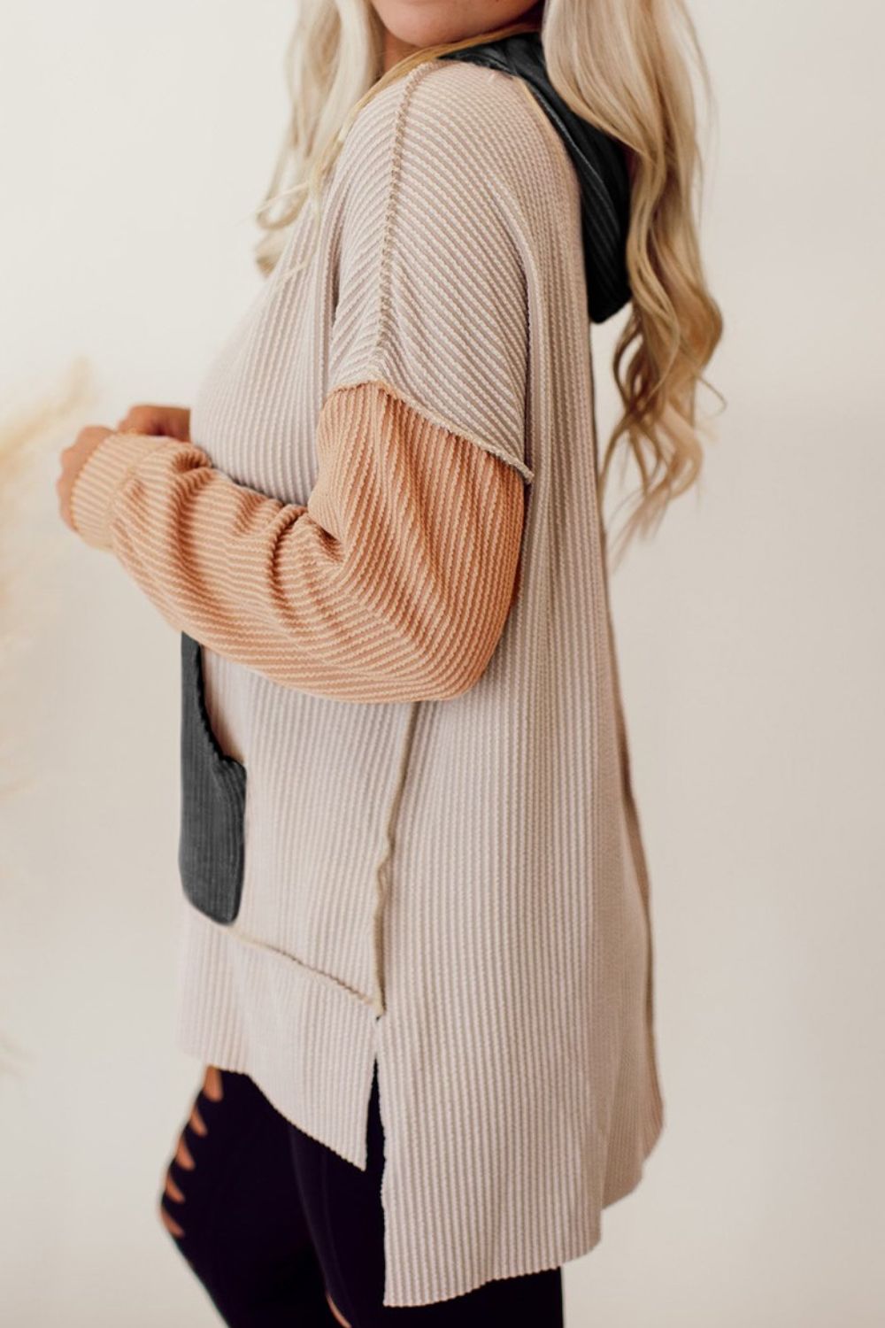 Contrast Dropped Shoulder & Slit Hoodie