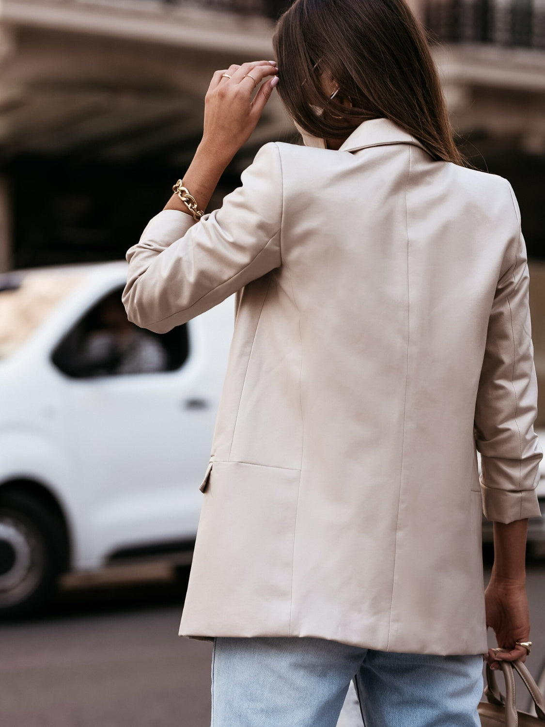 Vegan Leather Open Front Blazer