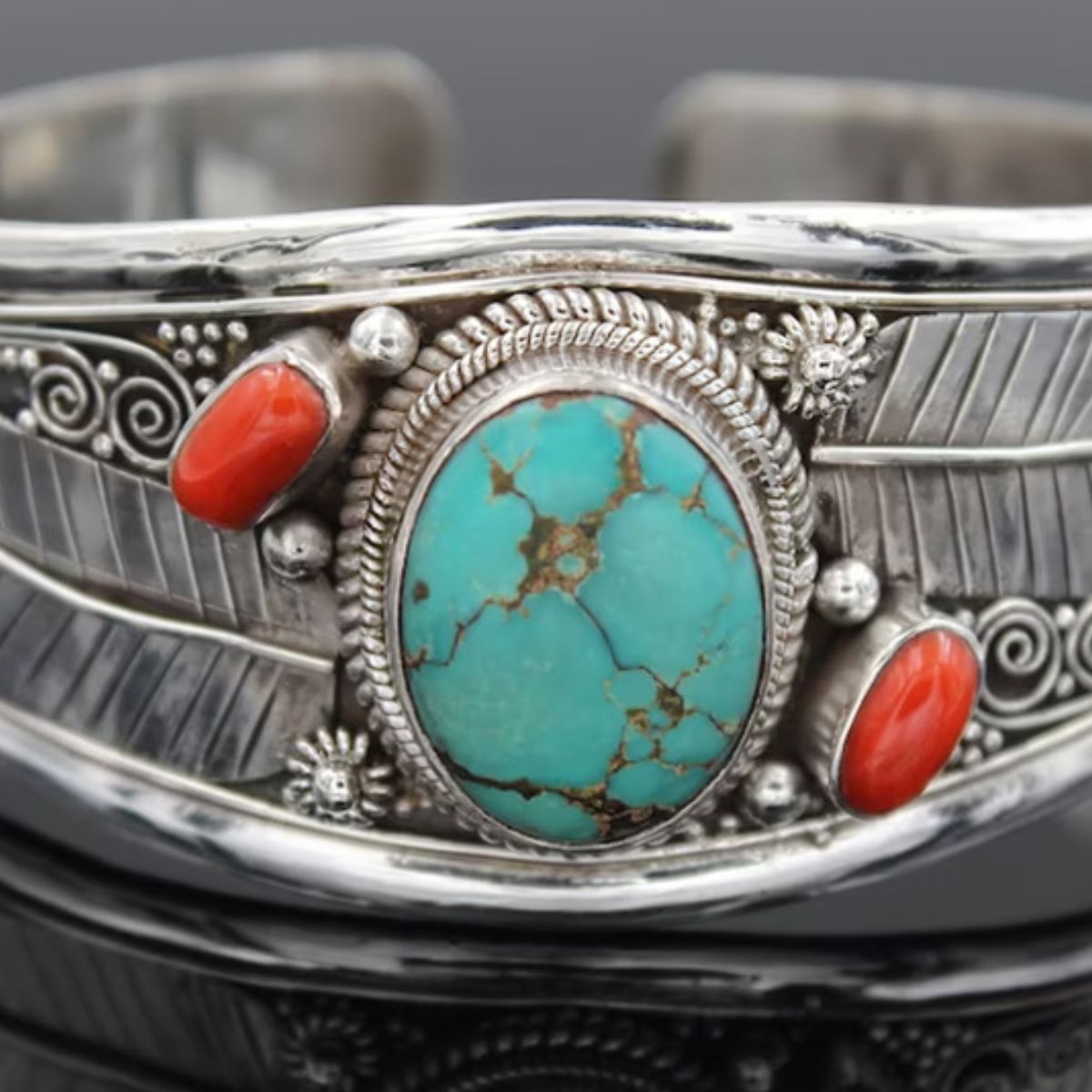 Bracelet - Turquoise Stone Open Cuff