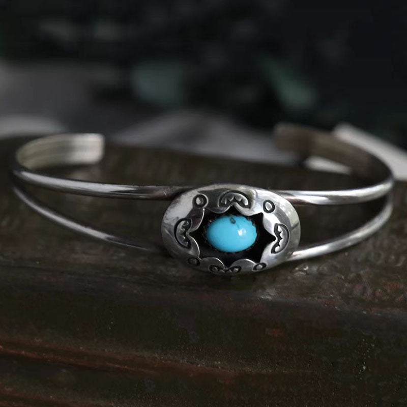 Bracelet - Turquoise Stone Open Cuff