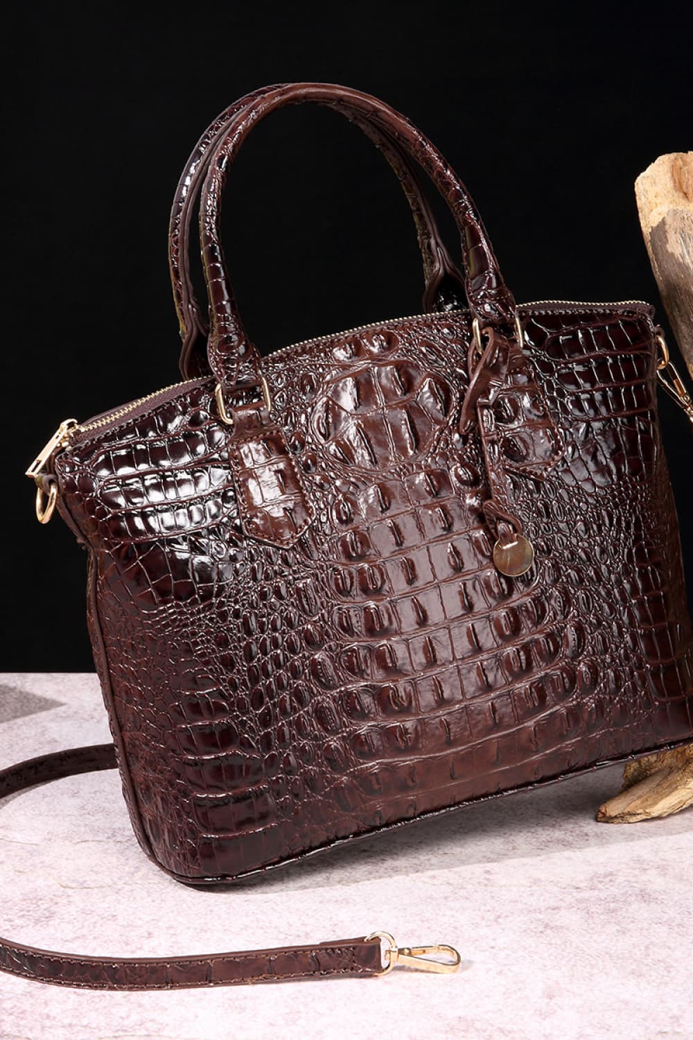 Crocodile Embossed Dome Handbag