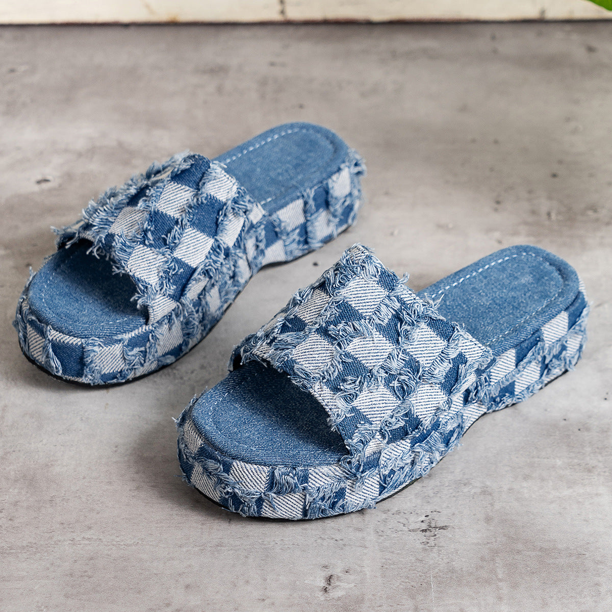 Sandal - Checker Denim Platform Sandals