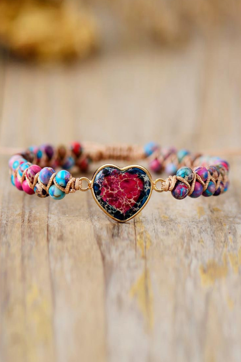 Bracelet - Beaded Heart-Shaped Natural Stone