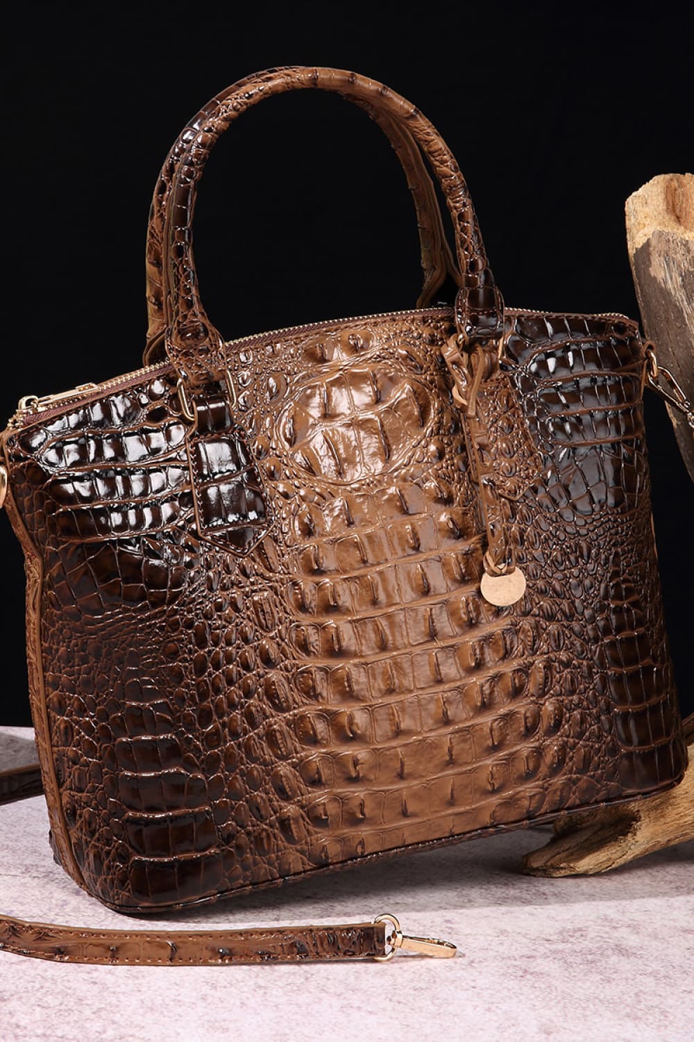 Crocodile Embossed Dome Handbag