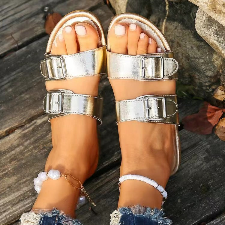 Sandals - Open Toe Double Buckle