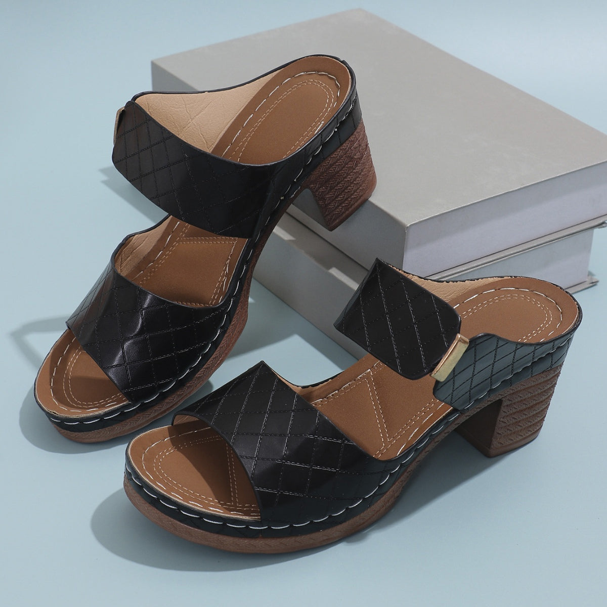 Sandal - Block Heel Open Toe Leather