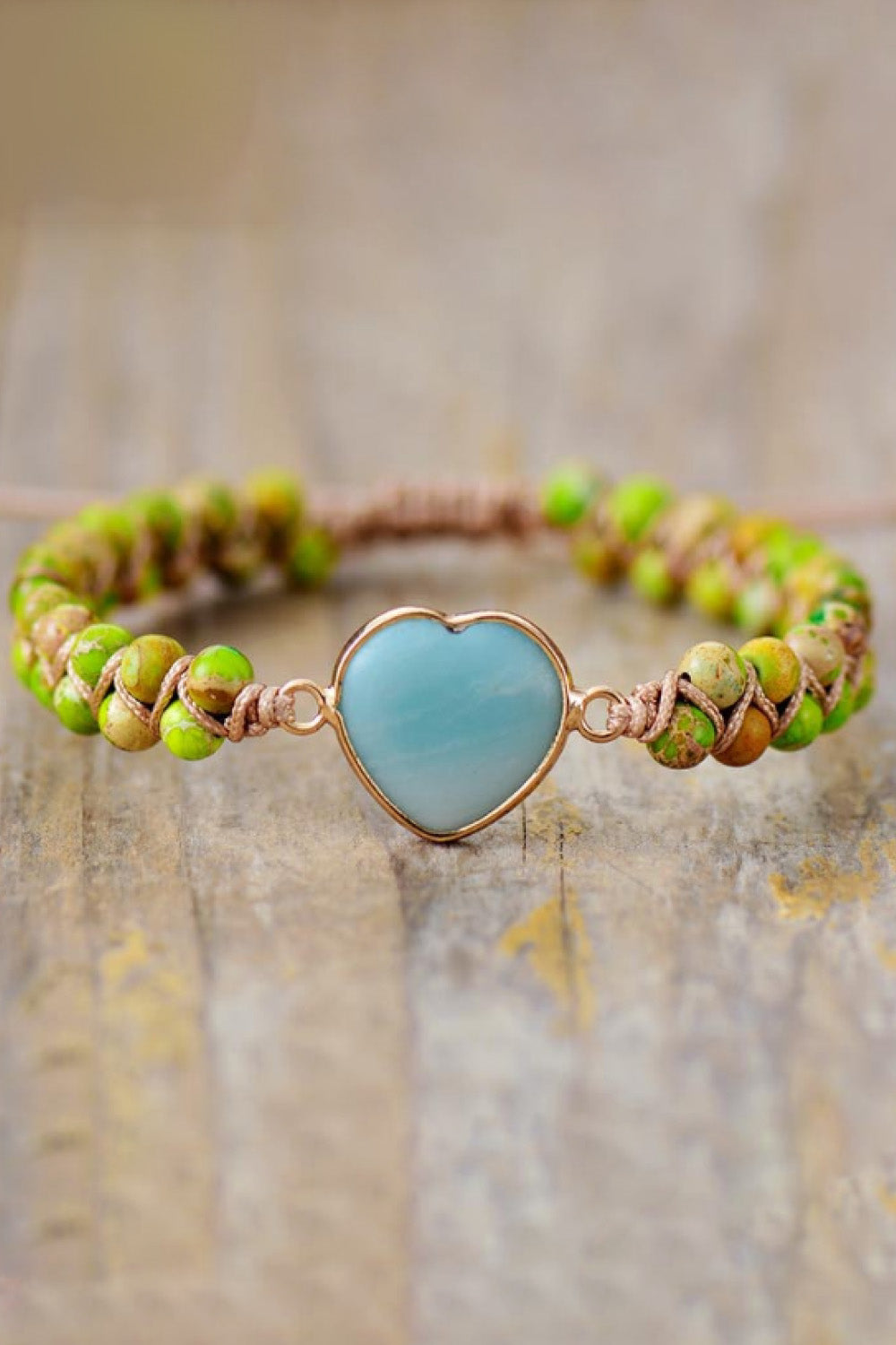 Bracelet - Beaded Heart-Shaped Natural Stone