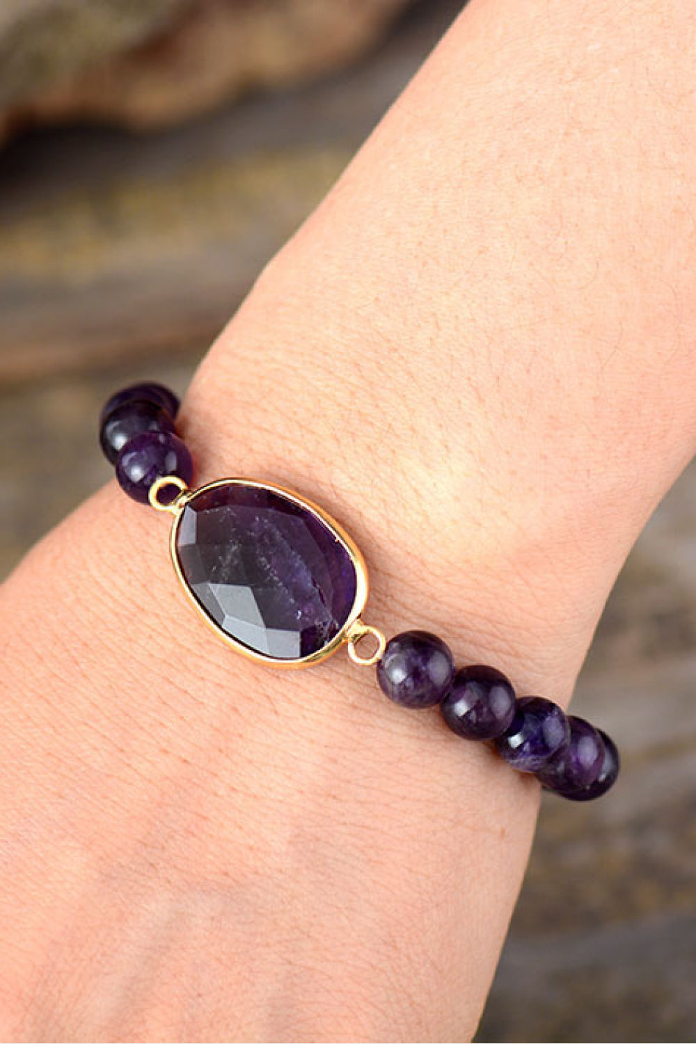 Bracelet - Beaded Oval Amethyst Stone