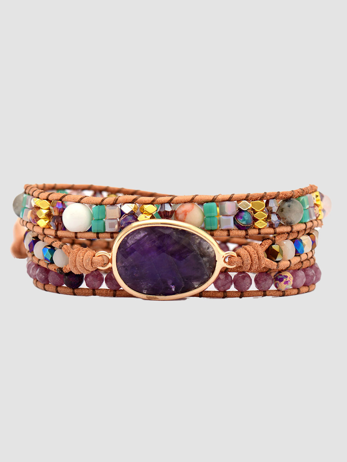 Bracelet - Triple-Layer Amethyst Stone