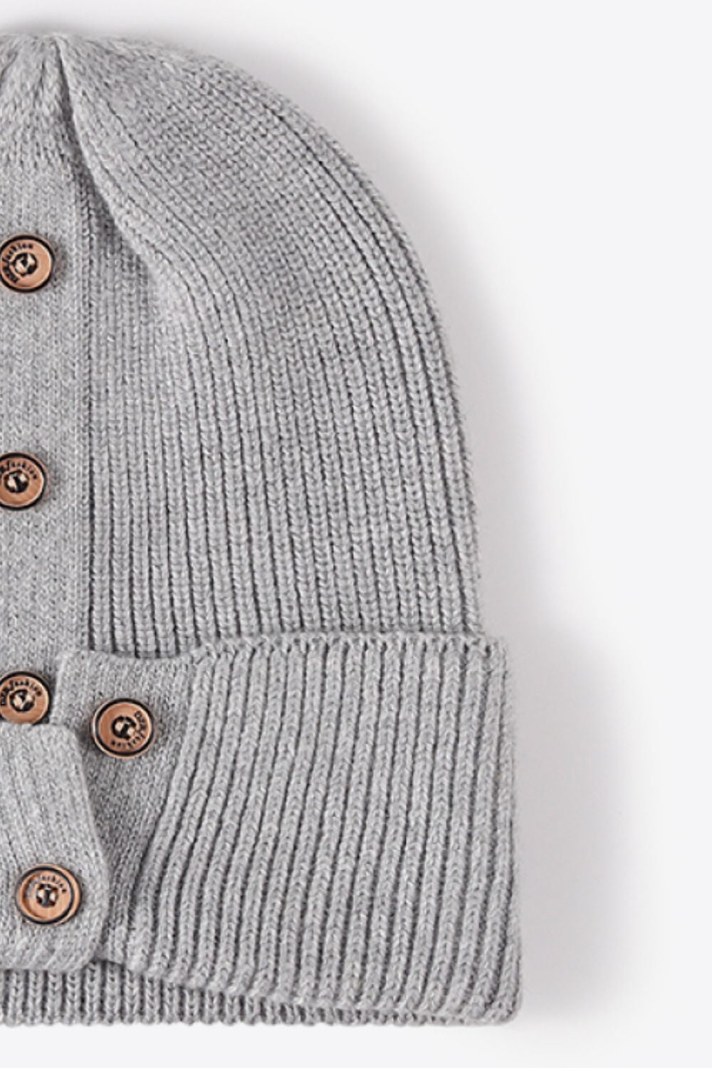 Beanie - Button Detail Rib-Knit Cuff