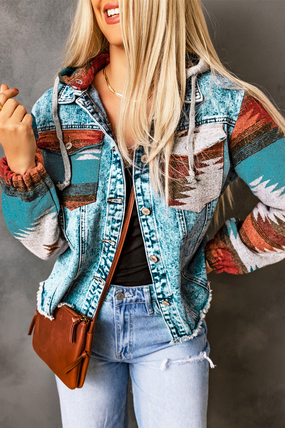 Native Design Hooded Denim Jacket