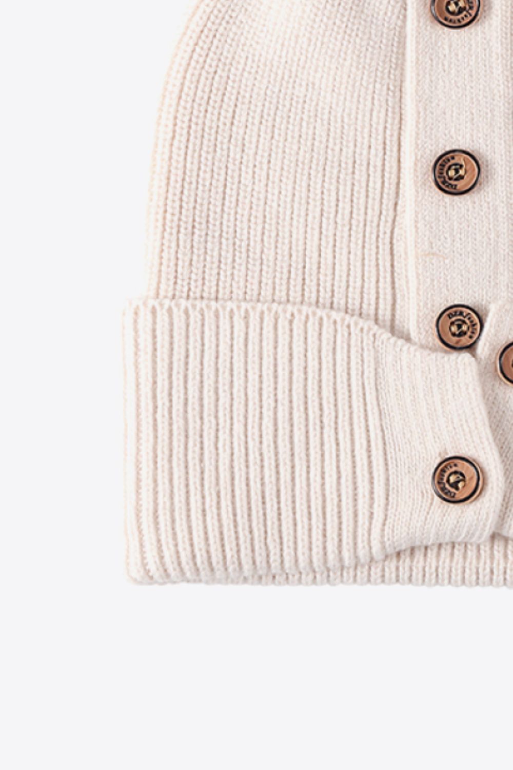 Beanie - Button Detail Rib-Knit Cuff