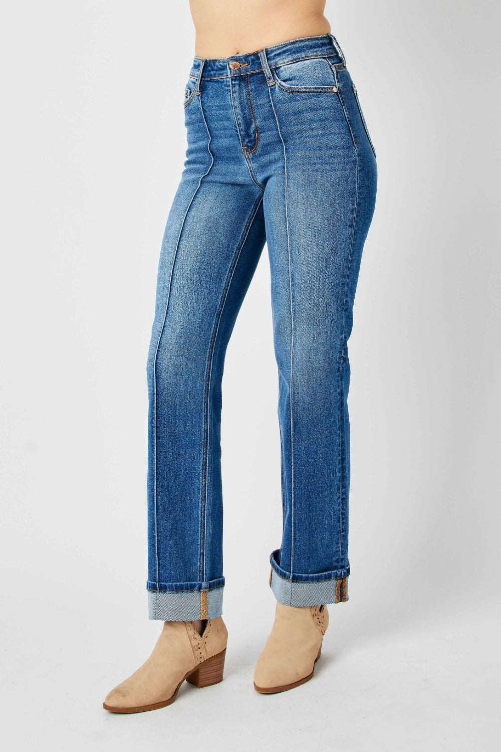 Full Size High Waist Front Seam Straight Jeans