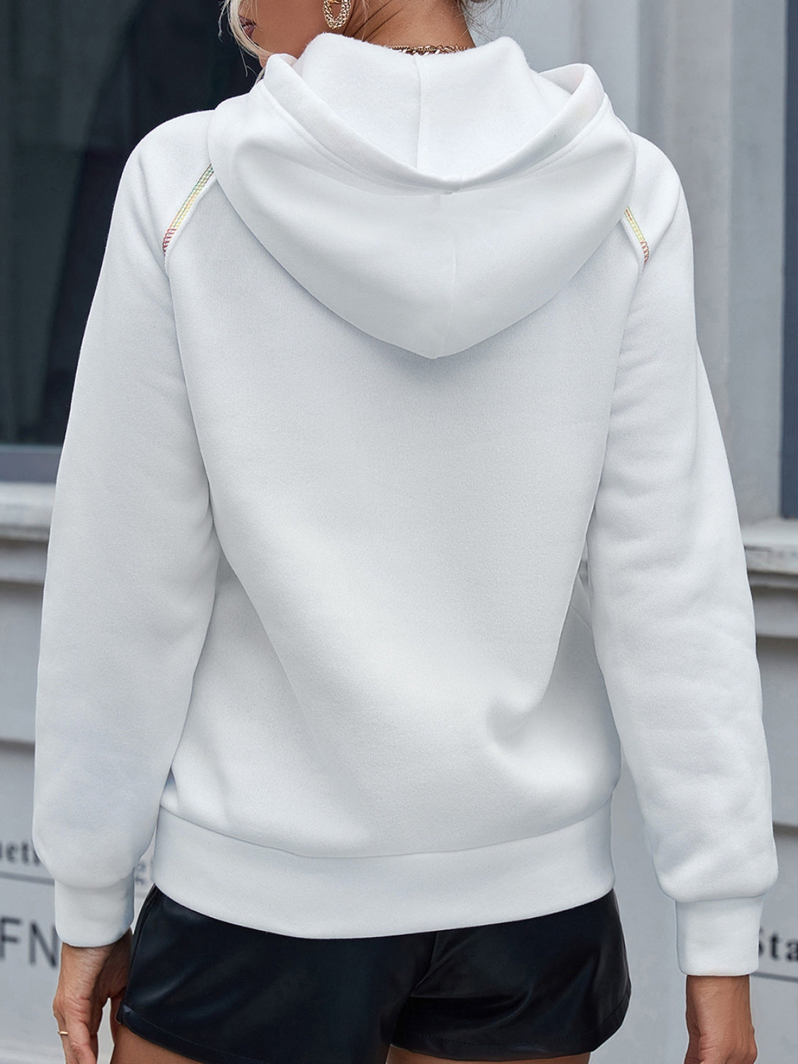 Contrast Stitching Raglan Sleeve Hoodie