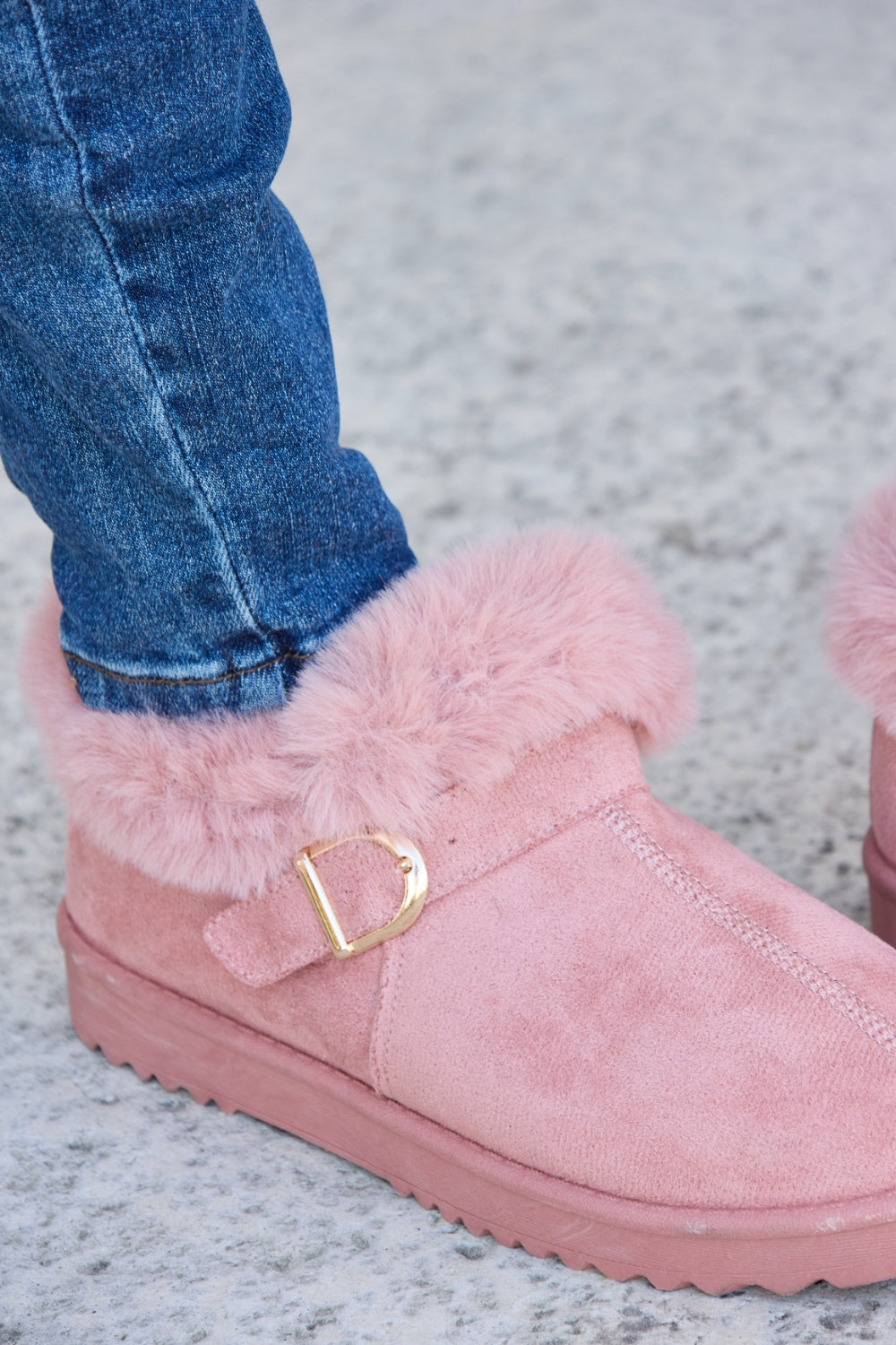 Flat Boots - Furry Chunky Ankle Boots