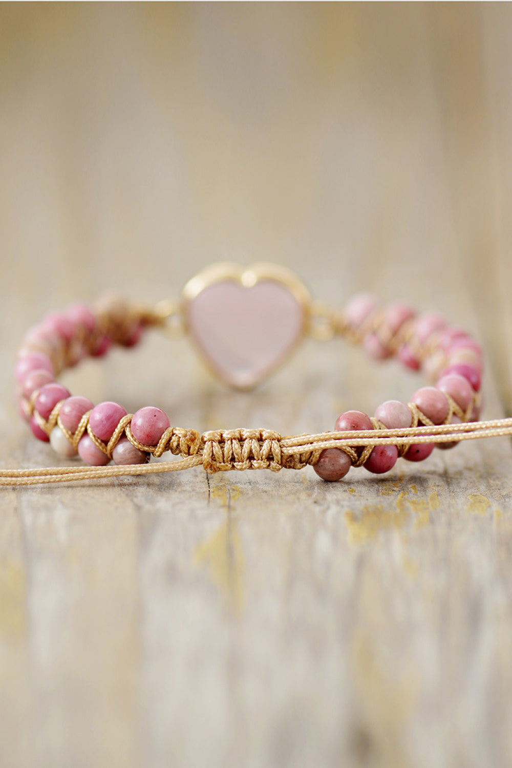 Bracelet - Beaded Rose Quartz Heart