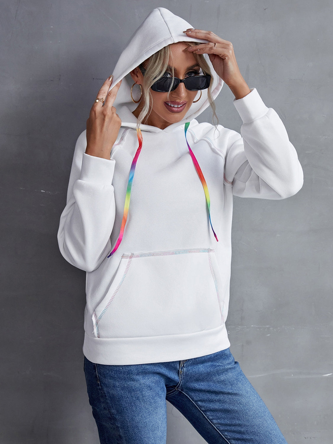 Contrast Stitching Raglan Sleeve Hoodie